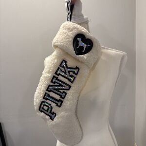 VICTORIAS SECRET VS PINK White Sherpa CHRISTMAS Stocking